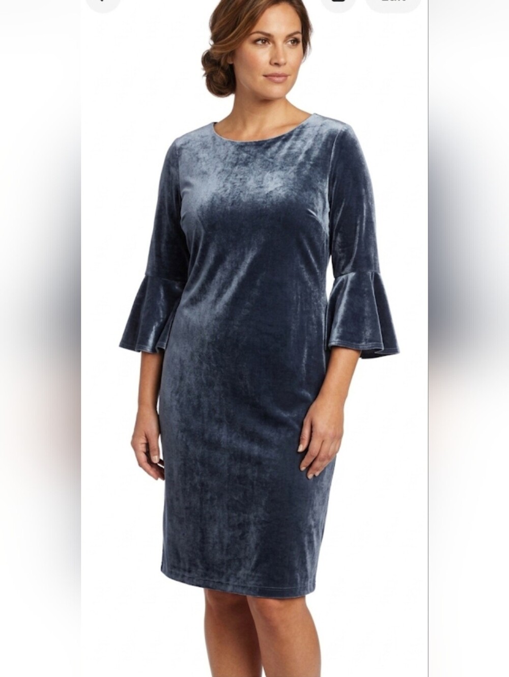 Tommy Hilfiger Blue/Grey Sheath Dress with Bell Sleeves, Size 6.